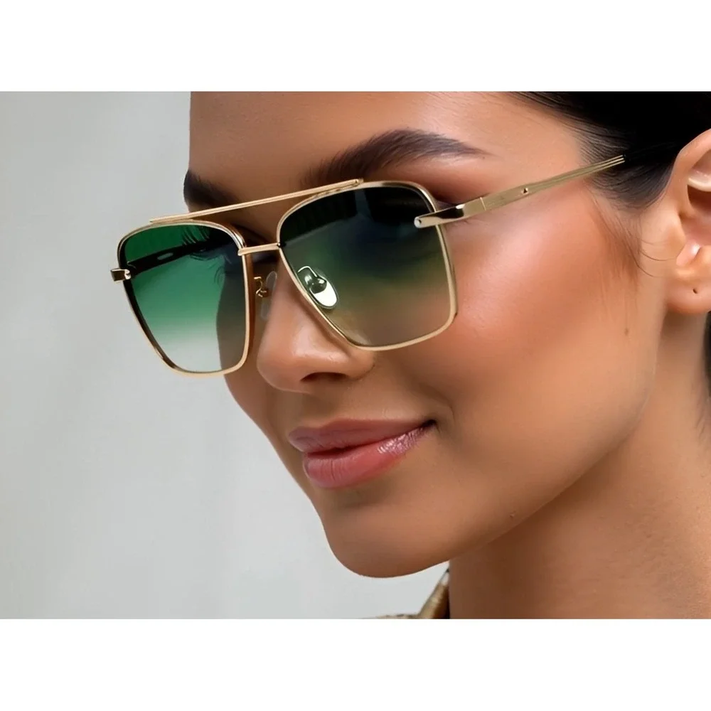Gold‎ Square Aviator Sunglasses Gradient Lenses Rimless Women's Fashion Lentes
